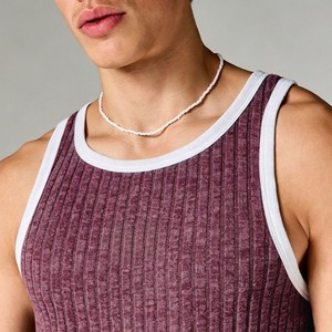 <b>Men's</b> Ribbed Knitted Tank Top Solid Color O-Neck Casual Sleeveless Top Purple <b>White</b> Trim <b>Men's</b> Knitted <b>Vest</b> - Product Image 3