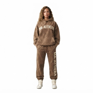 Conjunto de Sudadera con Capucha Oversize y Pantalones Jogger de Algodón Lavado Personalizado para Mujer, Chándal Casual de Forro Polar Estilo Urbano OEM ODM - Product Image 1