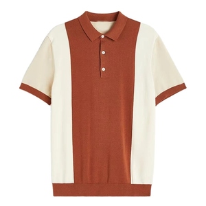 Custom Men’s Rust Brown Cream Color Block Knitted <b>Polo</b> <b>Shirt</b> Short Sleeve Vintage Casual Summer <b>Polo</b> T <b>Shirt</b> OEM Manufacturer - Product Image 1