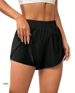 High Waist Asymmetric Mesh Solid Blue Yoga <b>Shorts</b> Seamless Four-Way Stretch Fitness Workout Gym Wear Women's <b>Leggings</b> 220g - Product Image 2