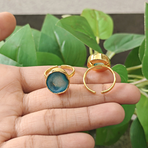 Natural Aqua Druzy Agate Raw Gemstone Bezel Setting Japanese <b>Adjustable</b> <b>Rings</b> 18k Gold Plated Brass Unique New Fashion Women - Product Image 5