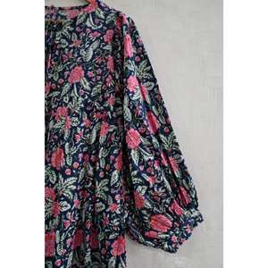 Vestido Maxi Hecho a Mano 100% Algodón con Estampado Floral, Cuello en V y Mangas Abullonadas para Mujer, Estilo Formal Regular para Fiestas de Verano - Product Image 2