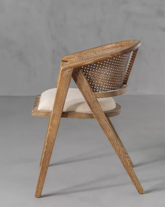 Fauteuil moderne en teck avec dossier en rotin et assise rembourrée en microfibre, hauteur réglable pour mobilier de salle à manger - Product Image 3