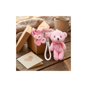 Lindo Llavero de Oso de Peluche, Juguete Suave de Dibujos Animados en 3D, Piel Sintética, Lazo a Cuadros Blanco y Rojo - Product Image 5