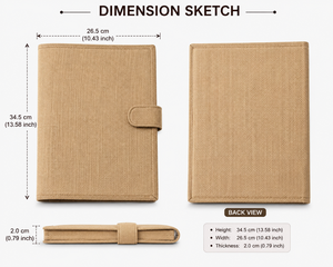 แฟ้มธุรกิจผ้ากระสอบป่านสีเบจ ปกมีลายพร้อมสายรัดปิด - Product Image 2