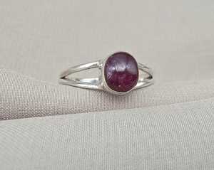 Anillo de rubí natural, plata de ley 925, rubí ovalado cabujón, joyería hecha a mano, talla 7US - Product Image 3