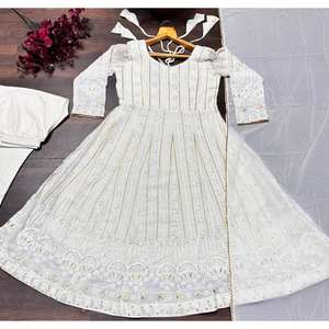 Vestido Anarkali de Fiesta de Diseñador, Talla XS, con Colgante y Dupatta - Product Image 1