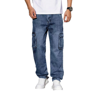 New Arrival Men's Washed Jeans, <b>Cuffed</b> Cargo Pants, Fashion Casual Long <b>Trousers</b> for Men, OEM & ODM Available - Product Image 2