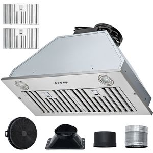 Cappa aspirante da 30 pollici in acciaio inossidabile con scarico da 800 CFM, controllo a 3 velocità, pulsante, luci LED e filtro a deflettore - Product Image 1