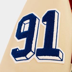 Chaqueta universitaria de béisbol con bordados de diseños personalizados de última moda, talla grande, 100% lana, mangas de cuero, para hombre. - Product Image 4