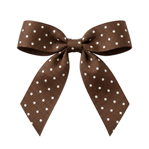 Cinta Grosgrain de 6mm con Puntos Blancos sobre Fondo Marrón Chocolate para Lazos de Boutique, Envoltura de Regalos, Recuerdos de Fiesta y Decoración - Product Image 1