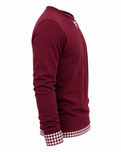 เสื้อสเวตเตอร์ผู้ชายสีเบอร์กันดี ผ้าฝ้ายฟลีซถัก 100% คอปกและปลายแขนเสื้อลายสก็อต แขนเสื้อแบบปกติ สไตล์ลำลองสำหรับฤดูใบไม้ร่วง เหมาะสำหรับใส่เป็นเลเยอร์ - Product Image 5