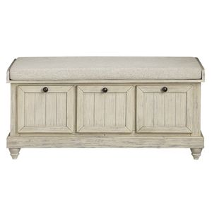 Panca contenitore resistente in legno massello con finitura bianca e rivestimento beige, seduta ribaltabile, per casa e camera da letto, con seduta imbottita in schiuma - Product Image 3