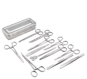 Surgical Instruments Forceps Set 13 Pieces Basic Surgical Forceps Scissors Needle Holder Kit Stainless Steel Manual Box - Product Image 1