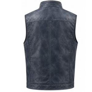 Veste en cuir vintage pour homme, sans manches, style motard, fabricant OEM personnalisé, fournisseur en gros - Product Image 2