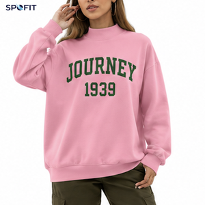 SPOFIT Women's <b>Pink</b> Oversized Crewneck Sweatshirt Journey 1939 Letter Print Breathable Cotton Autumn Casual <b>Top</b> - Product Image 1