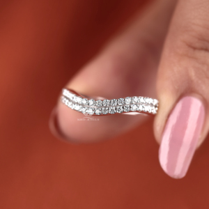 Lab Grown Diamond Wave Band 14K White Gold Curved <b>Wedding</b> Ring Pave Diamond Stacking Band for Women Handmade Wholesale Supplier - Product Image 5