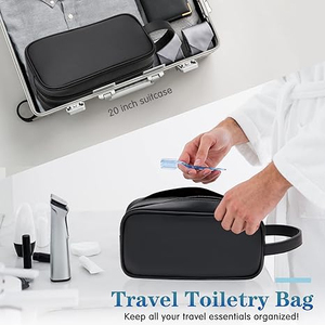 Top Sales Personalized Leather Men's Zipper Closure Small Wash Pouch Cosmetic for Bag - Product Image 3