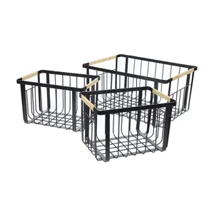 Panier de rangement en fil métallique avec poignées en bois 15x11.25x7.25 pouces et 10x7x6.5 pouces pour l'organisation de la cuisine - Product Image 4