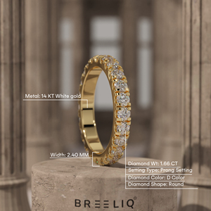 Anillo de Diamantes de Eternidad Completa, Oro de 14K, Borde Festoneado, Corte Redondo, Anillo de Boda, Joyería de Aniversario Apilable de Lujo - Product Image 2