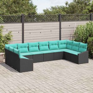 Ensemble de canapés de jardin en polyrotin noir et turquoise, 10 pièces - Product Image 3