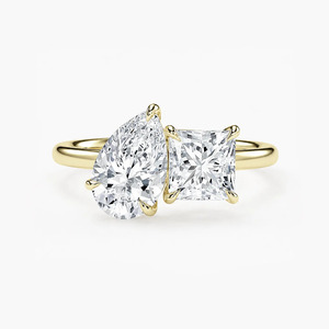 Pear & Princess Cut Certified Lab Grown Diamond <b>Two</b> <b>Stone</b> <b>Ring</b> 14K Yellow Gold Toi Et Moi <b>Ring</b> VVS1 Clarity Diamond Wedding <b>Ring</b> - Product Image 3