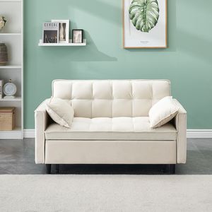 Divano Letto Moderno in Velluto con Funzione Estraibile, Divanetto Casual con Cuscini e Tasche per Arredamento Soggiorno, Set da 3 Pezzi - Product Image 3