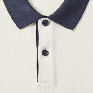 Polo en coton uni pour homme, manches courtes, coupe classique, tissage respirant, style décontracté, blanc avec col marine - Product Image 5