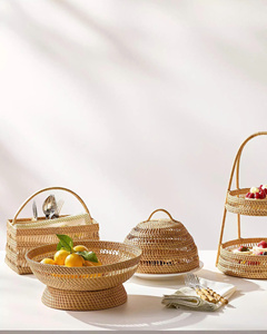 Elegant Rattan Flatware Storage Basket With Handle Kitchen Utensil Caddy Desktop Cutlery Organizer Tableware Container <b>Bin</b> - Product Image 6