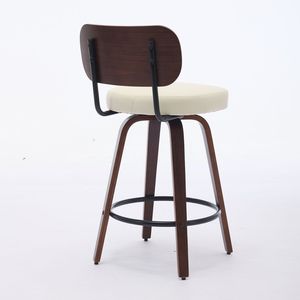 Set di 2 Sgabelli da Bar Girevoli da 66 cm, Schienale in Noce, Gambe in Legno Curvato, Stile Mid-Century, Rivestiti in Ecopelle, Altezza Bancone - Product Image 5