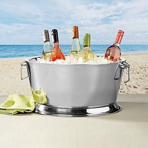Hammered Theme Brushed Gold Stainless Steel Beverage Tub Dual Tone Finish, Ring Handles Party <b>Champagne</b> Wine For Serving Drinks - Product Image 6