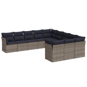 Juego de sofá de patio de ratán polivinílico gris de 11 piezas con cojines Muebles de exterior duraderos - Product Image 2
