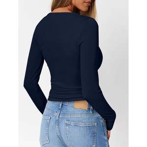 Camisetas Básicas Personalizadas para Mujer, Otoño Invierno, Estilo Casual Elegante para Negocios, para Adolescentes, Manga Larga, Cuello Henley, Tallas XS-XL, Seda - Product Image 5