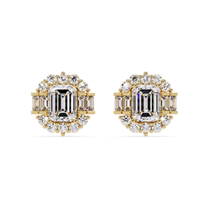 Vintage Art Deco 18K Pure Gold <b>Emerald</b> Cut Lab Grown Diamond 5.00 CTW IGI Certified Mix Halo <b>Stud</b> Earrings Fine Jewelry Women's - Product Image 1