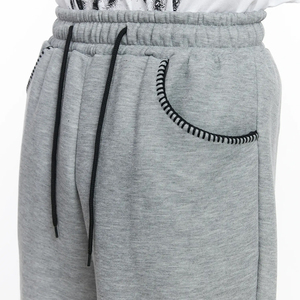 High Quality Men's Gray Wide Leg Sweatpants Elastic Waist Drawstring Closure Side Pockets Casual Autumn Knitted Cotton <b>Pants</b> - Product Image 5