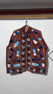 Chaqueta de terciopelo Suzani con bordado de cobre, diseño de peces, estilo bohemio, regalo para amiga - Product Image 5