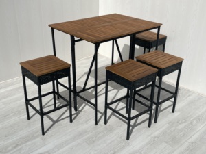 High Quality Modern Rattan Acacia Wood Garden <b>Set</b> 5-Piece Dining Furniture Steel Frame Waterproof Durable for Garden <b>Outdoor</b> Use - Product Image 3