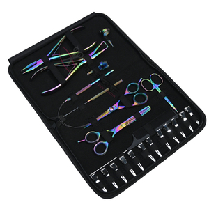 Rainbow Stylist Hair Extension tools Kit with Flat Bead Crimper Removal Tool Barber Cutting Thinning Scissor Parting Finger Ring - Product Image 1