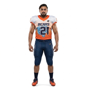 Jersey de Fútbol Americano Personalizado para Mujer, Talla 6XL, 250GSM, Malla de Spandex, Color Naranja Degradado, Cuello en V, Manga Corta, Nombre del Equipo Impreso por Sublimación - Product Image 1