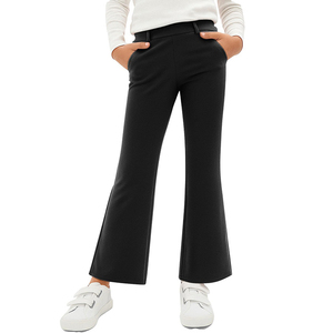 Pantalones de Vestir para Niñas, Color Caqui, Pierna Ancha, Uniformes Escolares, Tejido Elástico, Cintura Alta, Estilo Campana - Product Image 6