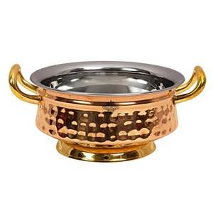 Bol de service artisanal en cuivre avec intérieur en acier inoxydable, finition martelée, vaisselle haut de gamme pour buffet et restaurant - Product Image 6