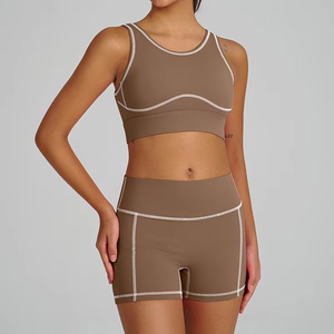 Conjunto Deportivo de 2 Piezas para Mujer, Top Deportivo, Leggings Cortos, Transpirable, de Alta Elasticidad, Secado Rápido, Ropa Deportiva de Calidad para Gimnasio y Entrenamiento - Product Image 5