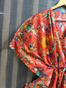 Vestido Kaftán Maxi de Algodón 100% con Estampado Floral, Cuello en V y Manga Murciélago para Mujer, Ideal para Verano, Playa y Uso Casual Ecológico - Product Image 2