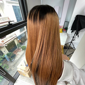 Peluca de Cabello Humano Largo Color Marrón Miel, Corte Recto, Densidad Completa, Frente de Encaje - Product Image 1