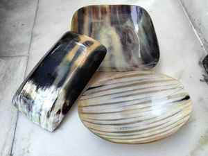 Eco-Friendly Modern <b>Square</b> Buffalo Horn <b>Plate</b> Dish 5-Piece <b>Set</b> Natural Cow Horn Scales Glazed Assorted Sizes - Product Image 3