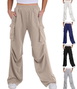 <b>Women</b> Autumn Canvas Elastic Waist <b>Cargo</b> Pants High Street Regular Fit FLARE Casual Joggers <b>Workwear</b> Utility Breathable 100% - Product Image 1