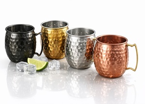 Ensemble de 4 tasses Moscow Mule 500 ml en acier inoxydable finition martelée, avec poignée, pour bière/vin/cocktail, vaisselle durable pour cocktails - Product Image 5