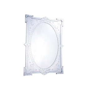 Venetian Wall <b>Mirror</b> with Oval Center & Etched Beveled <b>Frame</b> |Antique <b>Silver</b> Decorative Accent <b>Mirror</b> for Living Room Home Decor - Product Image 1