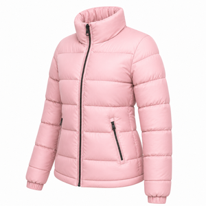 Doudoune matelassée personnalisée pour femme, couleur unie, chaude, coupe-vent, col montant, manteau d'hiver avec rembourrage alterné en duvet, vêtement d'extérieur à effet bulle - Product Image 4