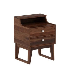 Modern Wood Nightstand With 2 Drawers And Open <b>Shelf</b> Storage Bedroom Furniture Midcentury Design - Product Image 4